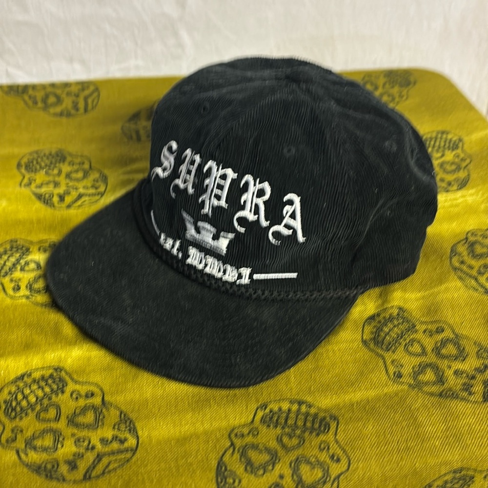 Supra Black Corduroy Crown Logo Cap